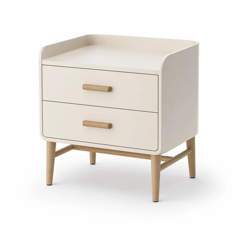 Mesita de noche beige con patas de madera-selviao